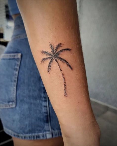 Palm Tree Tattoos For Women, Tree Tattoos For Women, Palm Tree Tattoos, Beach Inspired Tattoos, Small Beach Tattoos, Beach Tattoo Ideas, Tree Tattoos, Palm Tattoos, Tree Tattoo Designs