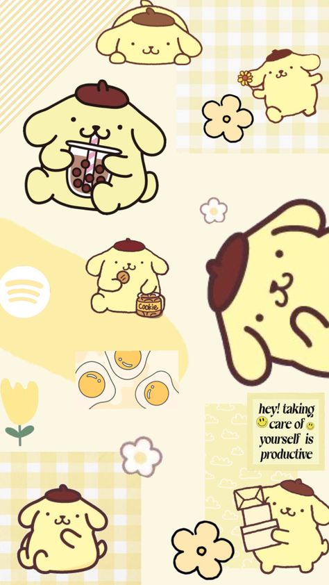 made this for my friend who loves Pompompurin <3 #pompompurin Wallpaper Fofo, Cute Iphone Wallpaper Tumblr, Pink Wallpaper Hello Kitty, Money Wallpaper Iphone, Hello Kitty Videos, Desain Quilling, Cute Blue Wallpaper, Hello Kitty Characters, Hello Kit