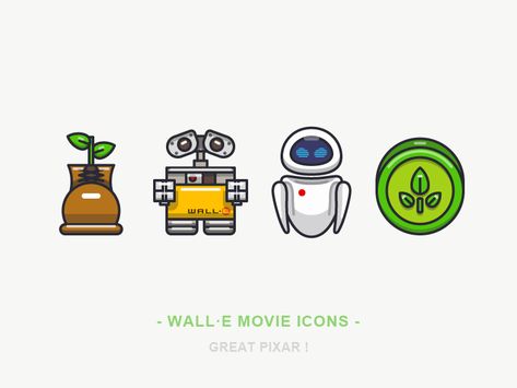 WALLE Movie Icons by Sandor #Design Popular #Dribbble #shots Wall E Logo, Walle And Eve Tattoos, Wall E And Eve Tattoo, Walle Drawings, Wall E Drawing, Wall E Y Eva, Ashoka Star Wars, Eve Tattoo, Walle Y Eva