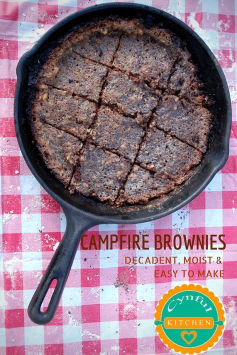 Easy to make; Moist - with the help of butter and O' Darbys Irish Cream, rich and decadent Campfire Brownies, with a crispy bottom. Cooked at a high altitude area, particularly in the Canadian Rocky Mountains  - Powered by @ultimaterecipe Campfire Brownies, Skillet Brownie, Best Bbq Recipes, Moist Brownies, Campfire Desserts, Around The World Food, Camping Cooking, Dutch Oven Recipes, Campfire Cooking