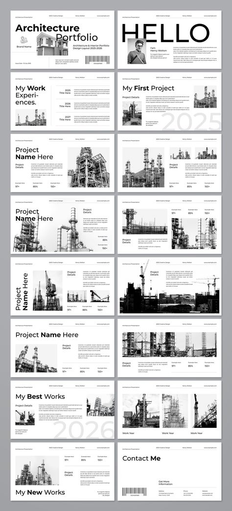 with minimalist style. Features 100+ unique slides, 100+ icons, and 50+ photos. Perfect for architects, designers, and Architecture Slide Presentation, Architecture Presentation Template, Presentation Architecture, Ppt Template Design, Architecture Portfolio Design, Slide Presentation, Portfolio Design Layout, Business Identity, Portfolio Ideas