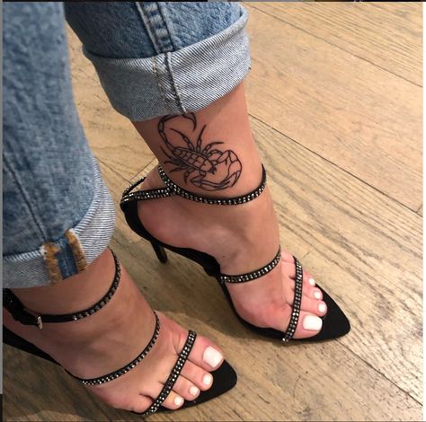 Back Of Ankle Tattoo, Scorpion Tattoos, Cute Foot Tattoos, Arm Sleeve Tattoos For Women, Ankle Tattoos For Women, Scorpio Tattoo, Anklet Tattoos, Scorpion Tattoo, Hip Tattoos Women