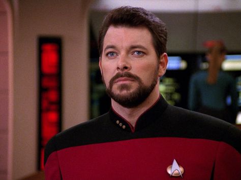 If Paramount is run by female aliens, the job is HIS. William Riker, Uss Enterprise D, Star Trek Quotes, Jonathan Frakes, Marina Sirtis, Doug Jones, Jean Luc Picard, Adventure Rpg, William Shatner