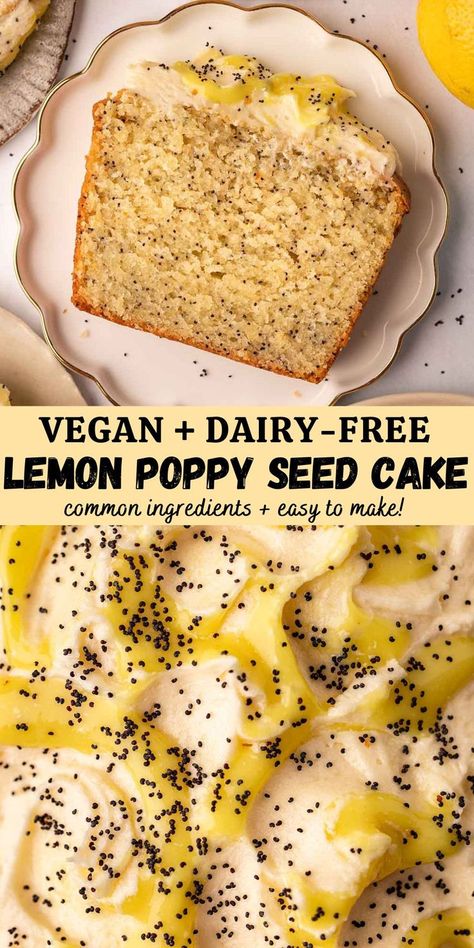 Vegan lemon poppy seed cake with a soft, moist and light crumb and lots of flavor from fresh lemon juice and zest. The batter is easy to prepare and is baked in a loaf pan for ease! Vegan Lemon Poppyseed Loaf, Vegan Lemon Loaf, Carrot Cake Loaf Recipe, Lemon Poppy Seed Cake, Vegan Lemon Curd, Lemon Cupcake Recipe, Vegan Lemon Cake, Vegan Cream Cheese Frosting, Lemon Poppyseed Bread