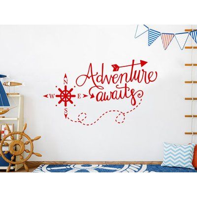 Harriet Bee Adventure Awaits Nautical Compass Nursery Wall Decal Color: Purple Red Initial Wall Decor, Twin Nursery, Playroom Rules, Gold Map, Wooden Wall Letters, Personalized Growth Chart, Initial Wall, Vinyl Plastic, Map Canvas Art