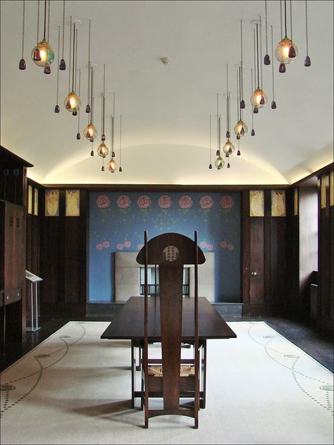 Dining Room, House for an art lover, Charles Rennie Mackintosh Mackintosh Architecture, Mackintosh Furniture, Charles Mackintosh, House For An Art Lover, Glasgow Style, Mackintosh Design, Art Nouveau Interior, Arts And Crafts House, Charles Rennie Mackintosh