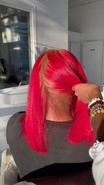 Blonde Roots Red Hair, Red Hair Blonde Roots, Red Silk Press Natural Hair, Red Roots Blonde Hair, Haircut Trim, Fire Red Hair, Blonde Hair With Roots, Pressed Natural Hair, Silk Press Natural Hair