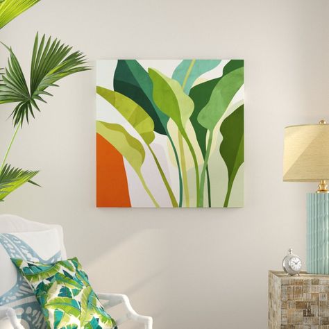 Square Painting On Wall, Square Painting Ideas, Square Canvas Painting Ideas, Square Painting, Art Tropical, 수채화 그림, Tropical Art, Painted Leaves, Beachcrest Home