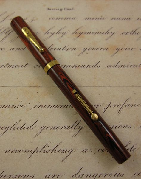 Waterman Fountain Pen, circa 1920s - Woodgrain Hard Rubber, Gold Trim, USA, Ink Fountain Pen, Fountain Pens Aesthetic, Antique Fountain Pen, Vintage Fountain Pen, Ink Pen Aesthetic, Fountain Pen Aesthetic, Pen Photography, Pen Aesthetic, Waterman Fountain Pen