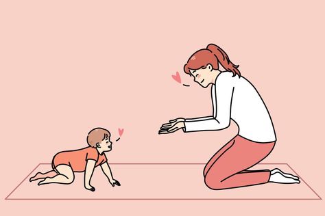 Baby Walking Drawing, Baby Crawling Drawing, Teaching Baby To Walk, Toddler Illustration, Oc Poses, Mother Hood, Teaching Babies, Playing Chess, Have Fun Teaching