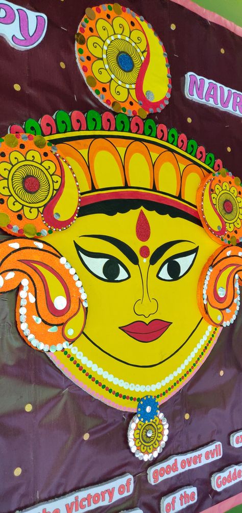 Navratri Board Decoration Ideas, Navratri Bulletin Board Ideas, Navratri Board Decoration In School, Navratri Decoration Ideas For School, Navratri Decoration, Art Classroom Decor, Student Christmas Gifts, Festivals Of India, Art Creativity