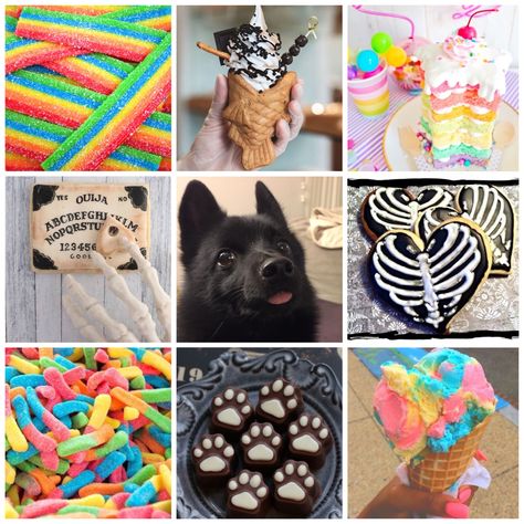 Moodboards For Characters, Candy Mood Board, Candy Moodboard, Emo Moodboard, Pastel Mood Board, Aesthetic Moodboard Inspiration, Dog Moodboard, Colorful Moodboard, Moodboard Adopts