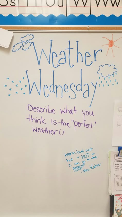 Weather Wednesday Wednesday Classroom Board, Wednesday Whiteboard Message, Whiteboard Messages Wednesday, Wednesday Classroom Morning Message, Wednesday Writing Prompts, Wednesday Bell Ringer, Whiteboard Question Of The Day, Daily White Board Ideas, Wednesday Journal Prompts