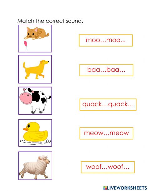 Animal Sounds Worksheet, Animals And Their Sounds, Animal Sounds Activity, Animal Sounds Worksheet Grade 1, Animals And Their Babies Worksheet, Domestic And Wild Animals Worksheets, Pet Farm Wild Animals Worksheet, Animal Communication, Animal Flashcards