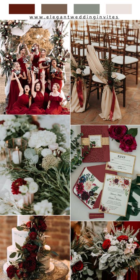 rustic burgundy and sage wedding ideas Sage Green And Burgundy Wedding Wedding Table Decor, Sage Green And Red Wedding Theme, Sage Red Wedding, Sage And Red Wedding, Red And Sage Green Wedding, Burgundy And Sage Wedding, Burgundy And Sage Green Wedding, Sage Green And Burgundy Wedding, Sage Wedding Ideas