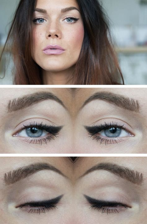 winged eyeliner Soft Winged Eyeliner, Easy Winged Eyeliner, Eyeshadow For Green Eyes, Winged Eyeliner Tutorial, Simple Eyeliner, Linda Hallberg, Winged Liner, Eyeliner Tutorial, Winged Eyeliner