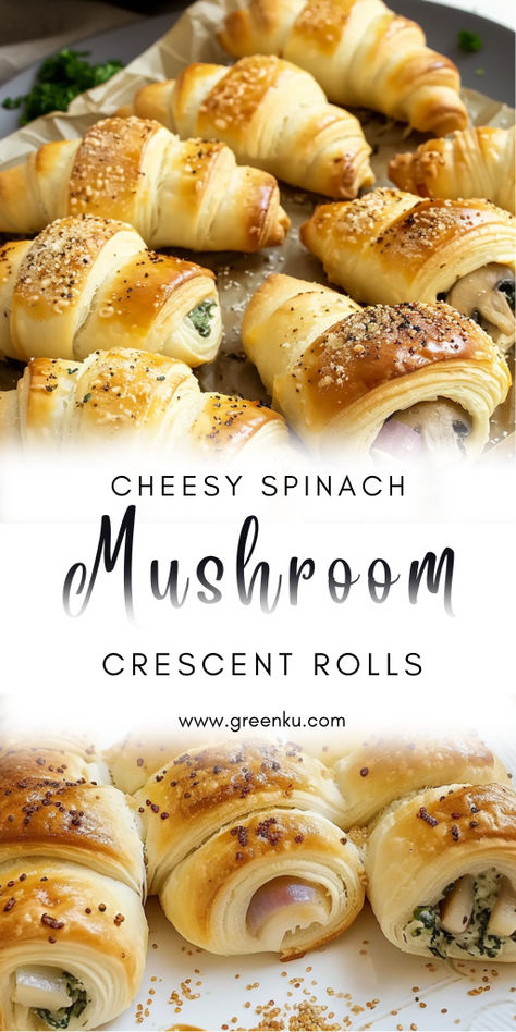 Impress your guests with our cheesy spinach and mushroom crescent rolls, a simple yet delicious appetizer idea that's perfect for any occasion! 🥐🎉 #EasyAppetizers #PartyFood #SavoryBites #FoodieFinds #GourmetTreats Crescent Roll Ring Recipes, Spinach And Mushroom, Rolls Easy, Cheesy Spinach, Spinach Mushroom, Biscuit Dough, Crescent Roll Recipes, 15 Minute Meals, Gourmet Treats