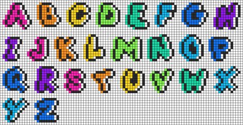 Iron Beads Letters, Perler Bead Alphabet Patterns, Perler Bead Name Sign, Pixel Art Typography, Perler Bead Letters Alphabet, Pixel Art Letters Fonts, Letters Pixel Art, Pixel Art Font, Perler Bead Alphabet