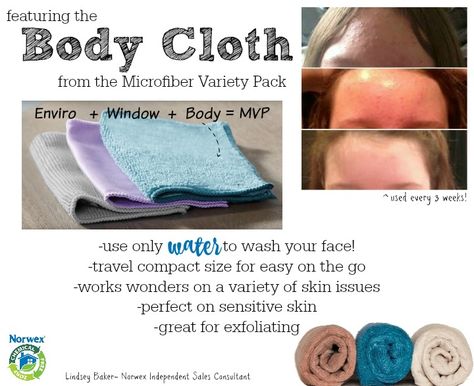 A Norwex Body Cloth is the best thing to use to wash your face since you only need WATER! (available in the MVP pack or in a pack of 3)  https://www.facebook.com/lindseybaker.greenliving/ Norwex Face Cloth, Norwex Body Cloths, Norwex Cloths, Norwex Party, Norwex Cleaning, Chemical Free Cleaning, Skin Diseases, Skin Issues, How To Treat Acne