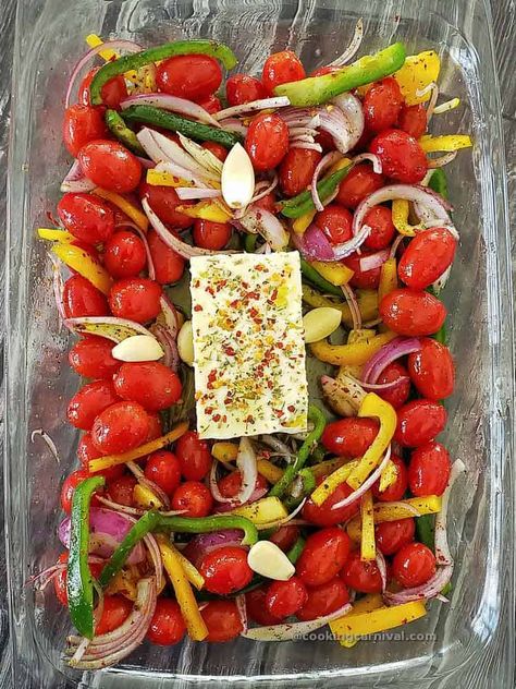 Pasta Tiktok, Pegan Diet, Baked Feta Pasta, Roasted Vegetable Pasta, Baked Feta, Baked Tomatoes, Feta Pasta, Veggie Pasta, Roasted Cherry Tomatoes