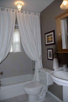 Guest Bathroom Designs | Large Third Bedroom. Shown with Queen Double Swag Shower Curtain, Tall Shower Curtains, Shower Curtain Ideas, Bathroom Beige, Guest Bathroom Decor, Spa Bathroom, Bathroom Window, Interior Bathroom, Beige Bathroom