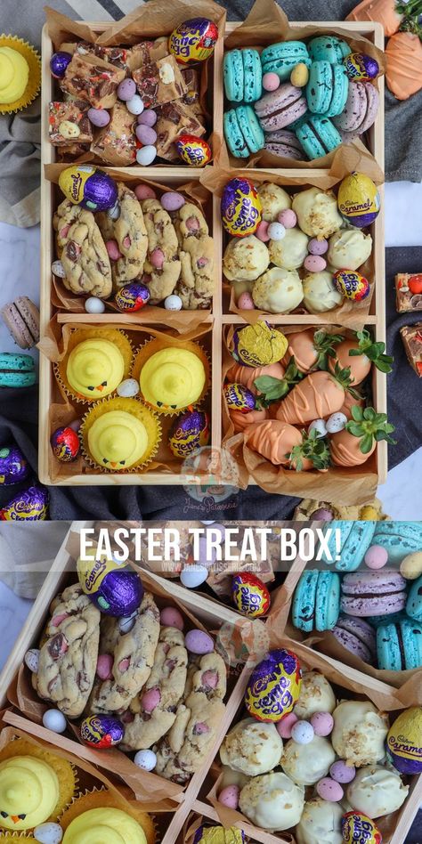 Easter Cookie Basket, Homemade Easter Gifts, Easter Strawberry, Easter Sweet Treats, Easter Treat Box, Creative Easter Baskets, Janes Patisserie, Easter Gift Boxes, Easter Snacks