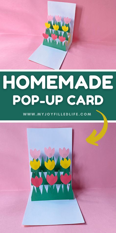 Skip the store bought greeting card and make a homemade card instead. This creative pop-up card is perfect for a spring time birthday or Mother's Day! How To Make A Mother’s Day Pop Up Card, Easy Pop Up Cards For Kids, Pop Up Cards Diy Easy, Pop Up Cards For Kids, Mothers Day Scrapbook, Pop Up Mothers Day Card, Grandma Diy, Cards Diy Easy, Teaching Textbooks