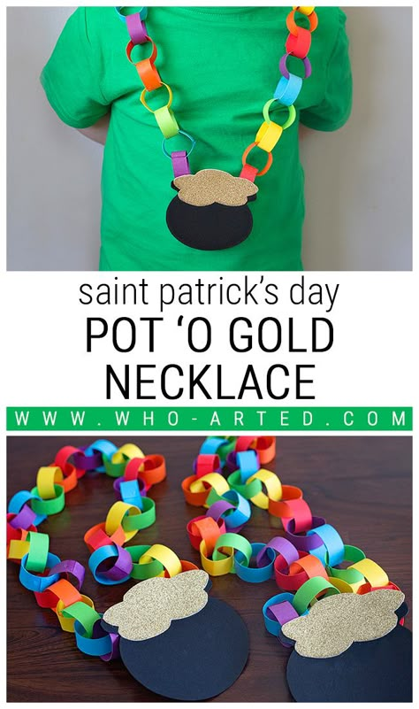 Saint Patrick's Day Pot O' Gold Necklace St Patricks Day Crafts, March Crafts, St Patricks Crafts, St Patricks Day Crafts For Kids, March Activities, St Patrick Day Activities, San Patrick, Kid Projects, St Patrick's Day Crafts