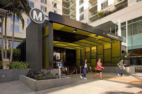 Urban Streetscape, Subway Entrance, Hollywood And Vine, Landscape Urbanism, Portal Design, Retail Facade, Metro Rail, Super Market, Backyard Pergola