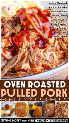 Oven Baked Pulled Pork, Baked Pulled Pork, Roasted Pulled Pork, Pulled Pork Oven Recipe, Pulled Pork Tenderloin, Pulled Pork Seasoning, Oven Roasted Pulled Pork, Pulled Pork Oven, Pulled Pork Roast