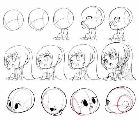 by Mïïn敏 Head References, Chibi Head, Eye Perspective, Head Anatomy, Cartoon Drawings Of People, Cartoon Drawings Disney, Chibi Sketch, Cartoon Drawings Of Animals, Manga Tutorial