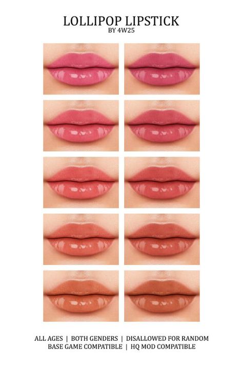 Ts4 Cc Lipstick, Lollipop Lipstick, Cc Face, Ts4 Makeup, Cc Makeup, Sims 4 Stories, Sims 4 Traits, Sims 4 Cas Mods, The Sims 4 Skin