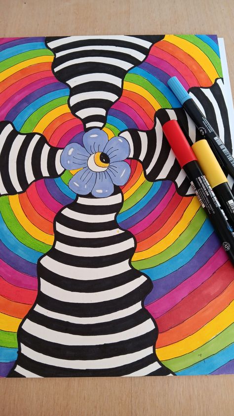 Freestyle Drawing Ideas, Art Sketches Pencil Creative Artworks, Indi Drawing, Trippy Marker Art, Color Element Of Art, Emphasis Art Drawing, Simple Colorful Drawings, Marker Doodle Art, Posca Art Simple