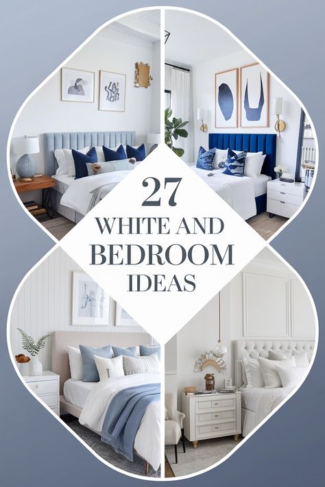 Create a white and blue bedroom aesthetic that's both cozy and stylish. Explore crisp white bedding, soft blue walls, and subtle nautical accents. Discover how to incorporate white furniture with blue details, striped throw pillows, and ocean-themed artwork to create a serene and inviting space.  This color combination is perfect for achieving a calming and relaxing atmosphere. White Bedrooms With Pops Of Color, Blue Guest Bedroom Ideas, Blue Cozy Bedroom, White And Blue Bedroom Ideas, Blue Bedroom Aesthetic, Blue Ceiling Paint, White And Blue Bedroom, Blue And White Bedroom Ideas, Blue Upholstered Headboard