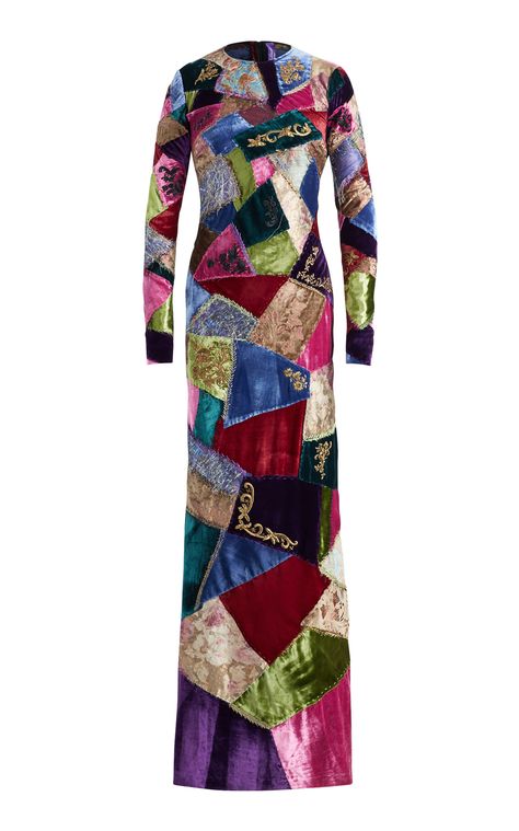 Hamlin Long Sleeve Patch Evening Dress by RALPH LAUREN Now Available on Moda Operandi Patch Work Dress Designs, Work Dress Designs, Fabric Slashing, Patch Work Dress, Early 70s Fashion, Ralph Lauren Fashion, Conservative Outfits, Quilted Clothing, Patchwork Fashion