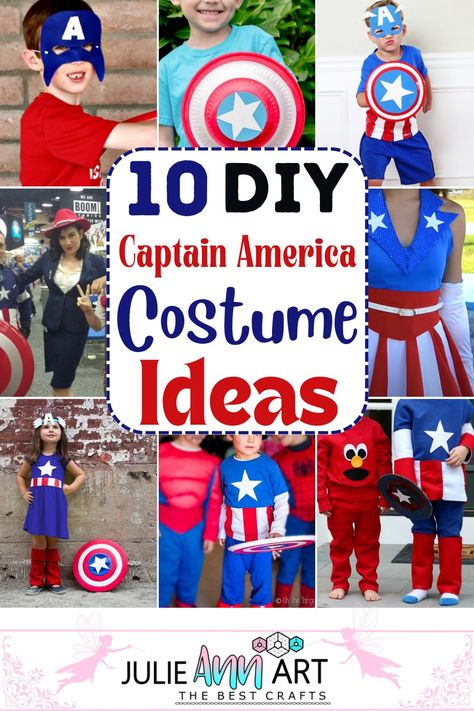 Diy Captain America Costume For Women, Diy Captain America Mask, Easy Superhero Costumes Last Minute, Captain America Diy Costume, Super Hero Costumes Diy, Diy Avengers Costume, Captain America Costume For Women, Captain America Toddler Costume, Diy Marvel Costumes