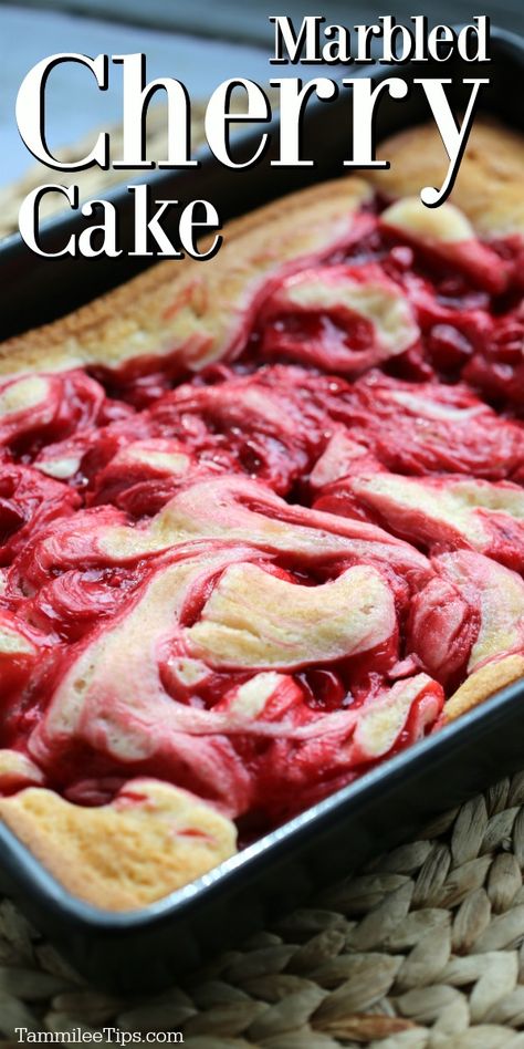 You won't believe how easy it is to make this cherry pie cake! Hint it uses a boxed cake mix!  This cake mix hack makes the best marble sheet cake! It's so dang easy and delicious. Dutch Cherry Pie Recipe, Cherry Pie Desserts, Impossible Cherry Pie, Cherry Pie Cake Recipe, Marble Sheet Cake, 13x9 Desserts, Cherry Pie Cake, Vanilla Cake Mix Recipes, Pie Cake Recipe