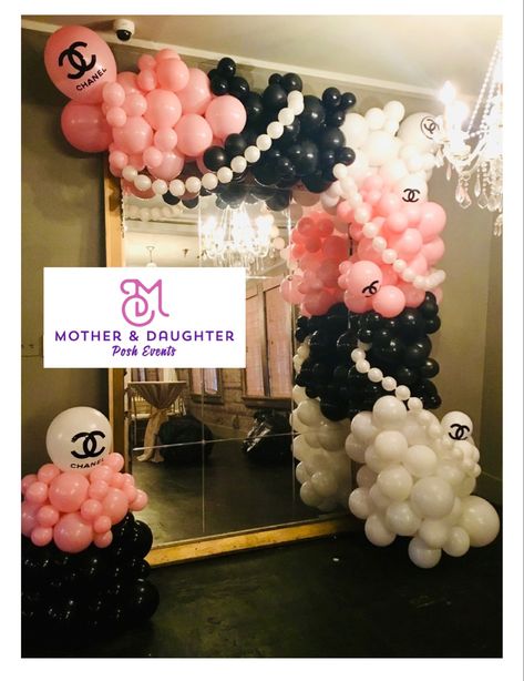 Chanel Inspired Balloon Garland, Chanel Balloons, Chanel Birthday Party Decoration, Bat Mitzvah Decorations, Chanel Baby Shower, Chanel Birthday Party, Aladdin Birthday Party, Chanel Birthday, Chanel 2024