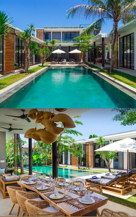 Bali Villas With Pool, Bali Inspired Villa, Modern Bali House Exterior, Bali Tropical Villa, Bali House Design Villas, Bali Homes, Bali Luxury Villas, Balinese Villa, Villas In Bali