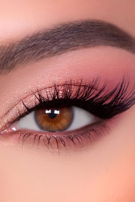 50 Gorgeous Pink Eyeshadow Looks To Charm Everybody Valentine Make Up Idea, Good Eyeshadow Looks For Brown Eyes, Rose Pink Makeup Look, Pink Light Makeup Looks, Makeup For Pink Dresses, Valentines Day Makeup Simple Pink, Hot Eye Makeup Looks, Pink Eyes Makeup Look, Make Up For Valentine's Day