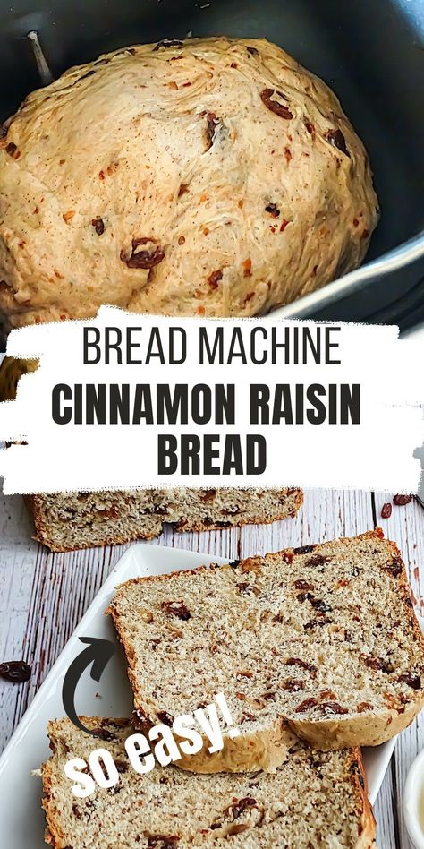 Make the best Cinnamon Raisin Bread in your Bread Machine! This easy recipe can be made with swirls or without and be baked in the oven or in the bread maker. It's delicious for breakfast, snacking, and dessert. Cinnamon Rasin Bread, Bread Machine Cinnamon Raisin Bread, Cinnamon Bread Machine, Cinnamon Swirl Bread Recipe, Cinnamon Raisin Bread Recipe, Bread Machine Recipes Sweet, Swirl Bread Recipe, Easy Bread Machine Recipes, Keto Bread Recipe