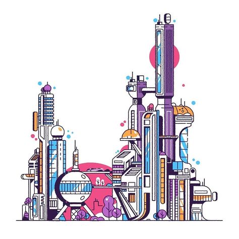 Cyberpunk City Illustration, Art Garage, City Cartoon, Art Apps, Cyberpunk City, City Illustration, Futuristic City, Badge Design, Wallpaper Decor