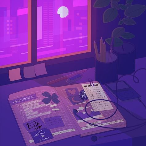 Bedroom Illustration Aesthetic, Lo-fi Aesthetic, Bedroom Drawing, Balayage Ombré, Arte 8 Bits, Arte Pop, Night Aesthetic, Purple Aesthetic, Anime Scenery