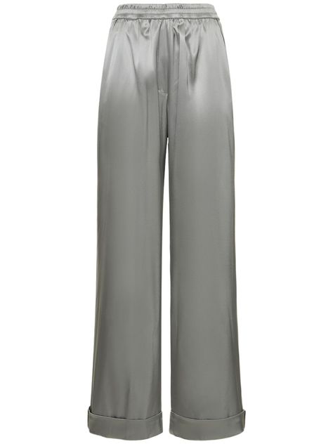 Find Dolce & Gabbana Silk Satin Stretch Pajama Pants on Editorialist. Elastic waistband. Two side pockets. Model is wearing a size40 Flat Espadrilles, Jeans Jumpsuit, Grey Women, Shearling Jacket, Ski Wear, Dolce & Gabbana, Swimwear Tops, Silk Satin, Down Jacket