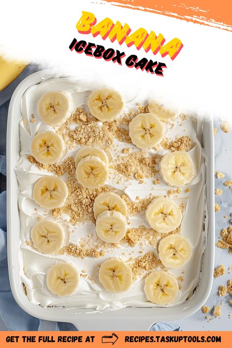 Indulge in a delightful twist on dessert with our Banana Icebox Cake recipe! This no-bake treat layers creamy banana pudding, fresh banana slices, and cool whipped topping between crunchy graham crackers, creating a refreshing and decadent experience. Perfect for summer gatherings or anytime you crave something sweet yet simple, this cake is easy to make and even easier to enjoy. Follow our step-by-step guide for a dessert that promises to be a crowd-pleaser. Pin it for later and impress your friends Banana Icebox Cake, Creamy Banana Pudding, Icebox Cake Recipes, Family Desserts, Banana Slices, Instant Pudding Mix, Icebox Cake, Banana Slice, Ice Box