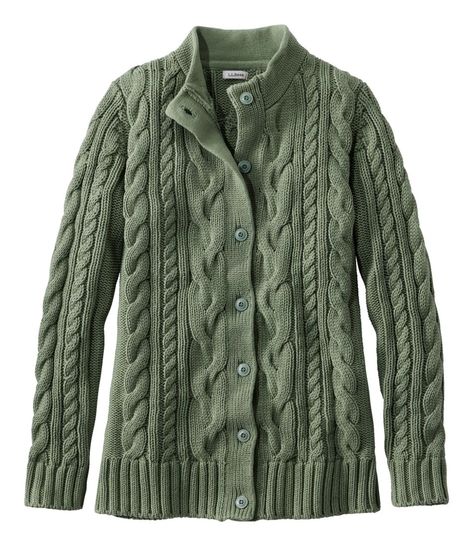 Women's Double L® Cable Sweater, Button-Front Cardigan | Sweaters at L.L.Bean Countryside Fashion, Cable Cardigan, Cardigan Sweaters, Bay Leaf, Chunky Cardigan, Button Front Cardigan, Cable Sweater, Outfit Inspiration Fall, Style Cardigan