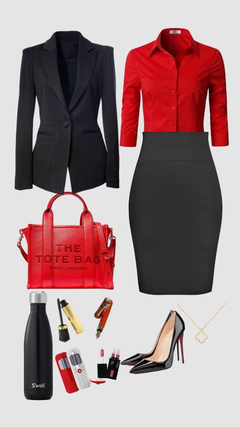 Red Corporate Attire, Red Blazer Outfit For Work, Red Blazer Outfit, Business Casual Skirt, Pattern Sewing, Red Blazer, Blazer Outfits, Work Wardrobe, Style Guide