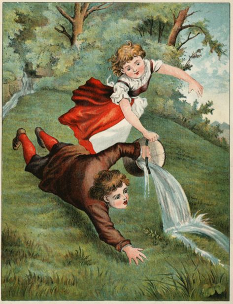 Celtic Culture, Jack And Jill, Antique Illustration, Free Illustration, Illustration Vintage, Fairytale Art, The Hill, Girl Falling, Falling Down