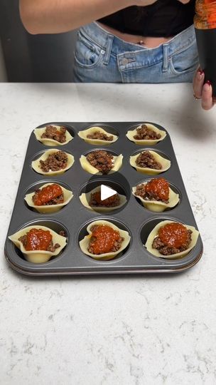 315K views · 3K reactions | Mini Lasagna Cups | Every lasagna lover needs to see this 😍 | By The Pun Guys | We're going to start with our giant shell noodles and flip them inside out. I did grease up the tin here because we obviously don't want these noodles to stick. You want to do this carefully so that they don't rip and look at that. We just want them all to be perfect little cups and they fit right into this little spot. Next, let's go in with some fresh ricotta cheese and not a huge spoonful because we've got lots of things to go in here. This is really just going to add that nice Italian texture to keep up the theme. Would pasta be without some marinara sauce. We're just going to go in with about half a tablespoon of this truff-infused sauce. It's been infused with black truffle oi Italian Texture, Shell Noodles, Pun Guys, Mini Lasagna, Lasagna Cups, Fresh Ricotta, Favorite Soups, Pasta Dinner Recipes, Pan Meals