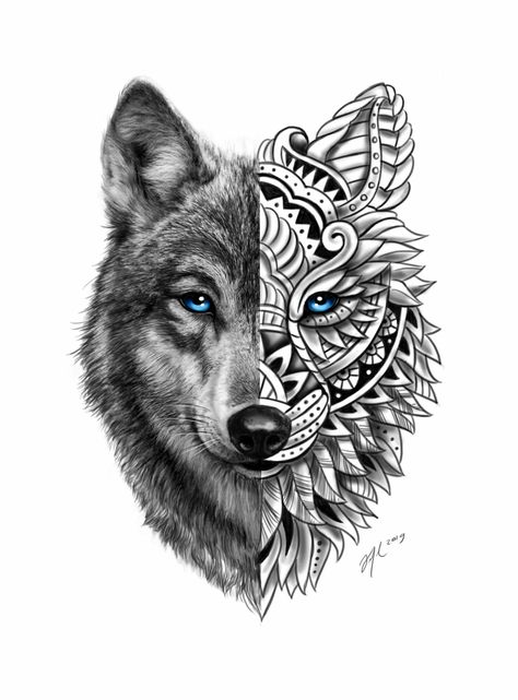 Two Wolves Tattoo, Blitz Tattoo, Wolf Tattoos For Women, Mandala Wolf, Geometric Wolf Tattoo, Wolf Tattoos Men, Mandala Hand Tattoos, Lion Tattoo Sleeves, Geometric Sleeve Tattoo